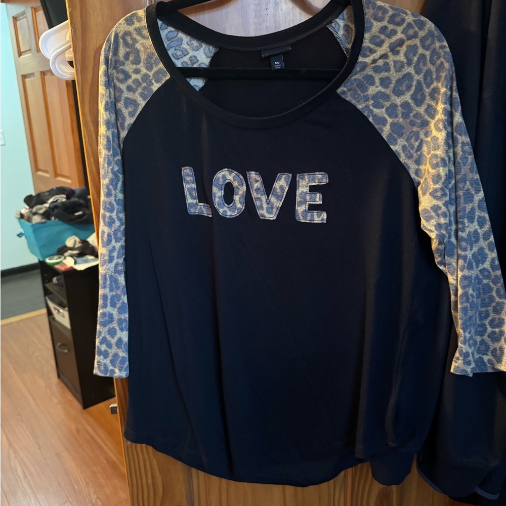 Torrid Black Top with Leopard Print Sleeves